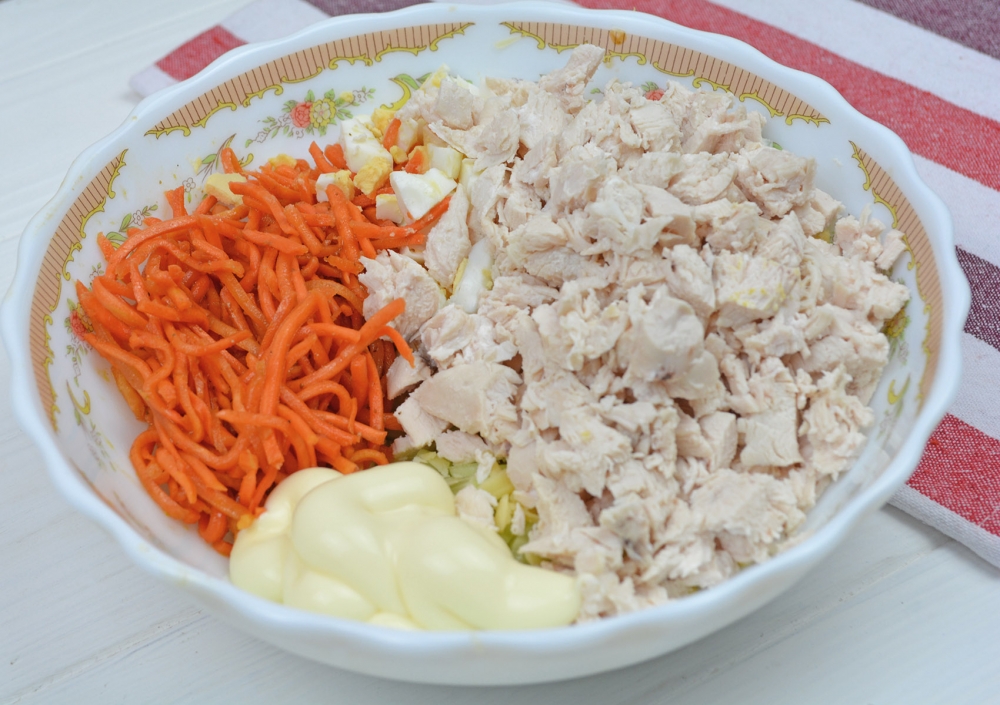 Салат курица, корейская морковь, грибы рецепт с фото фоторецепт.ru