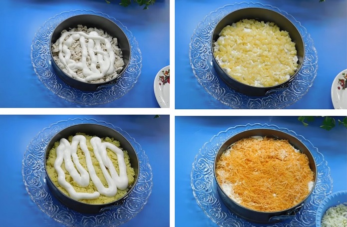 Картофель в майонезе с ананасами и салатик Свекла с сыром