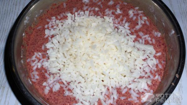 Рисовая запеканка с куриных фаршем в мультиварке