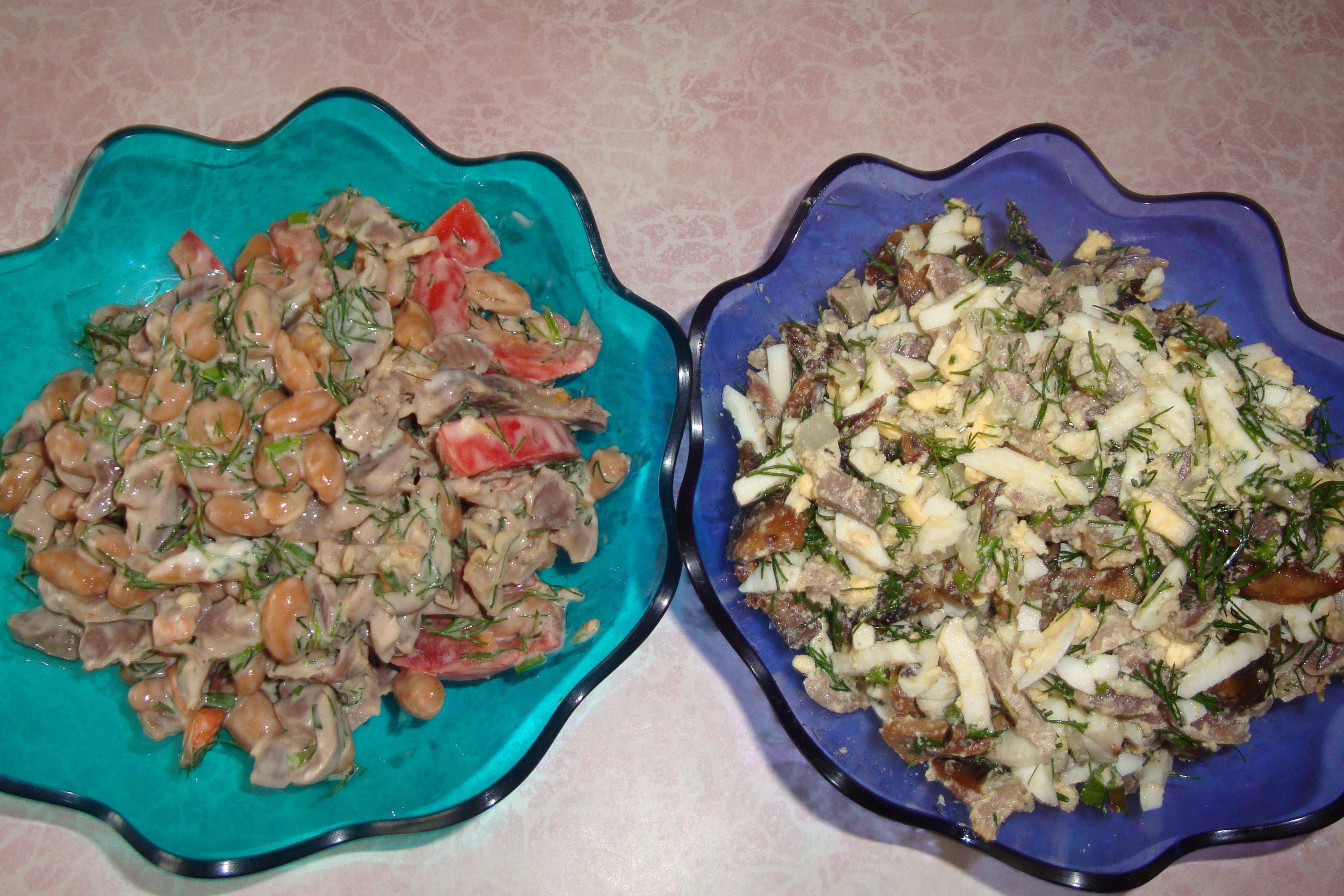 Салат из куриных пупков - сытное блюдо: рецепт с фото и видео