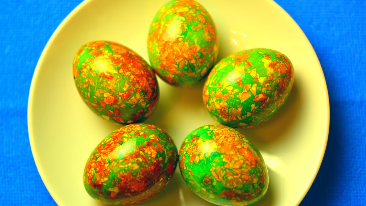 Мраморные яйца с зеленкой на пасху