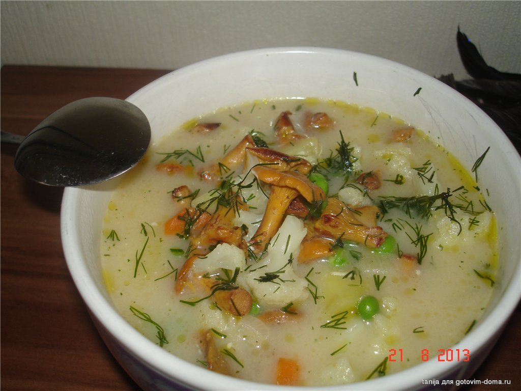Приготовление грибного супа из свежих, сушёных и замороженных лисичек
